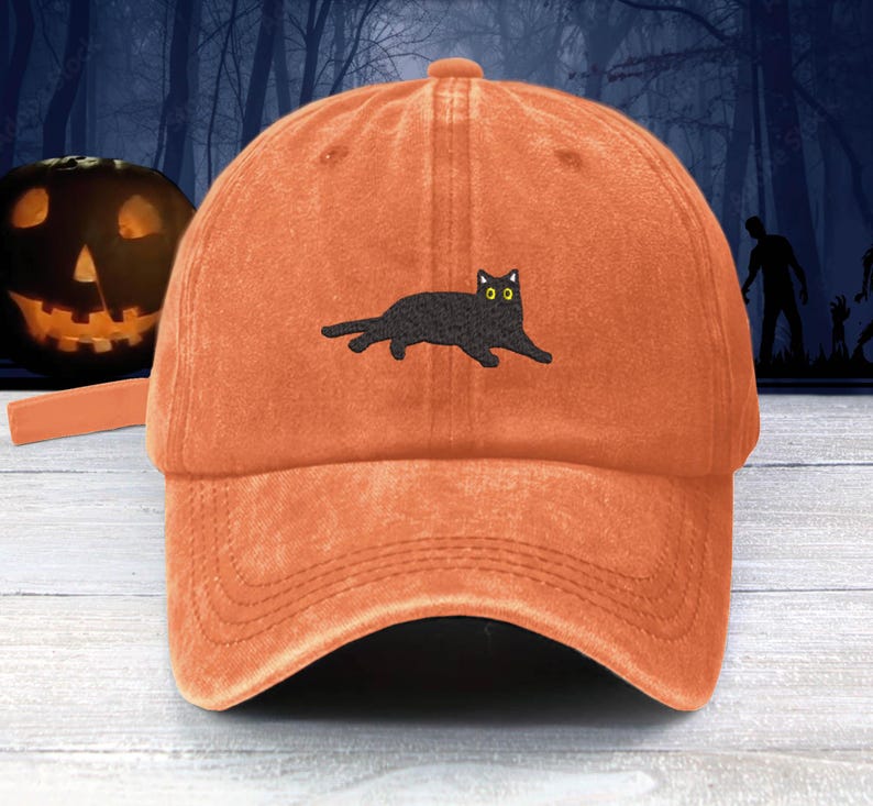 Black Cat Embroidered Baseball Cap: Unisex Halloween Dad Hat