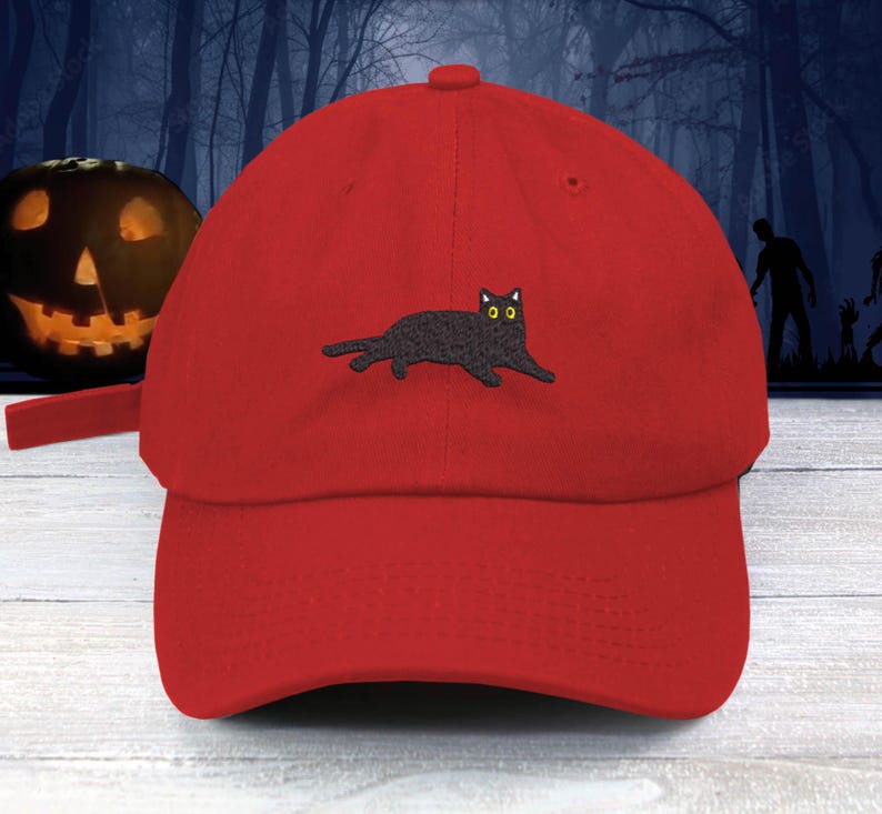Black Cat Embroidered Baseball Cap: Unisex Halloween Dad Hat