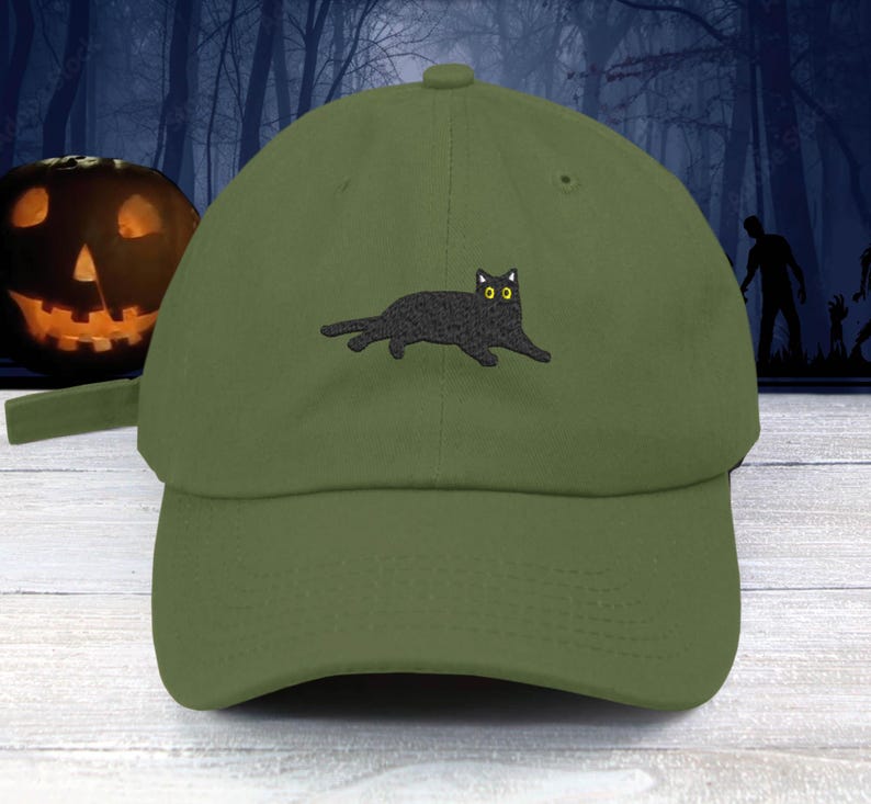 Black Cat Embroidered Baseball Cap: Unisex Halloween Dad Hat