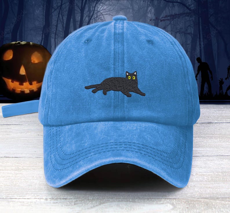 Black Cat Embroidered Baseball Cap: Unisex Halloween Dad Hat