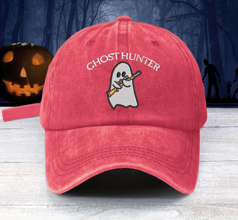 Ghost Hunter Embroidered Baseball Cap Funny Ghost With Toy Gun