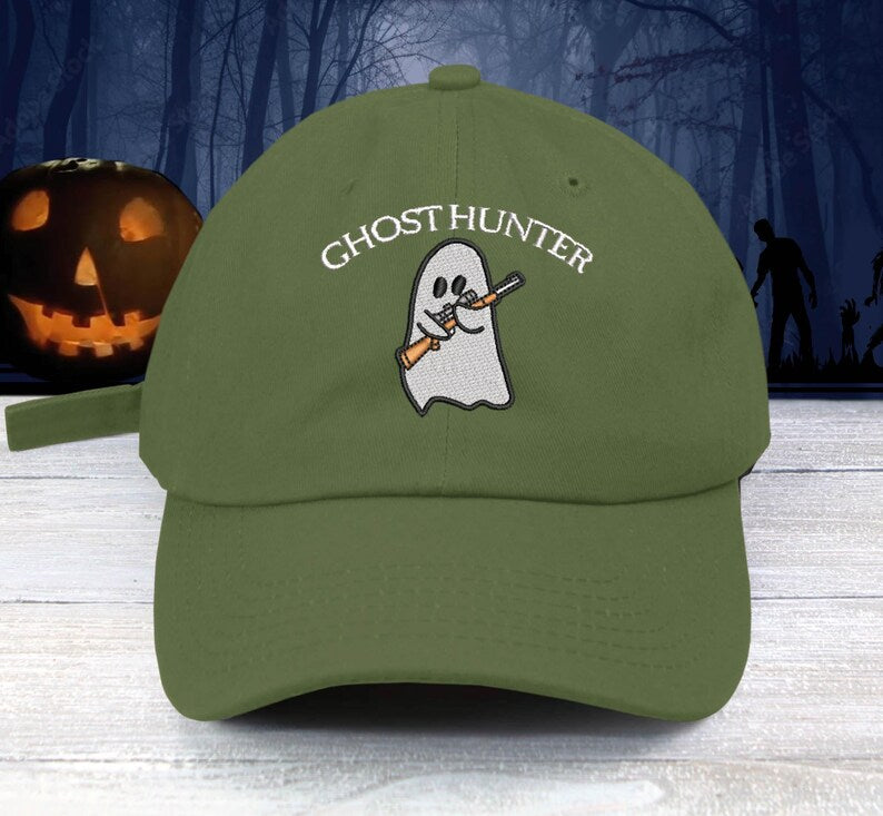 Ghost Hunter Embroidered Baseball Cap Funny Ghost With Toy Gun