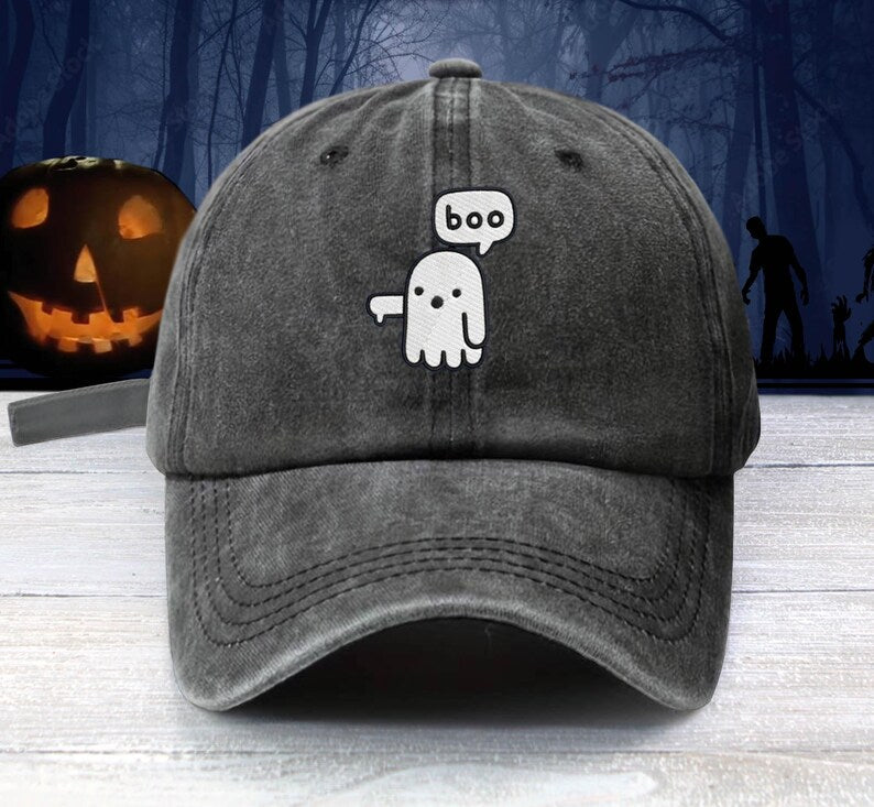 Boo Ghost Dad Hat Embroidered Baseball Unisex Cap Thumbs Down Not Your fan Ghost