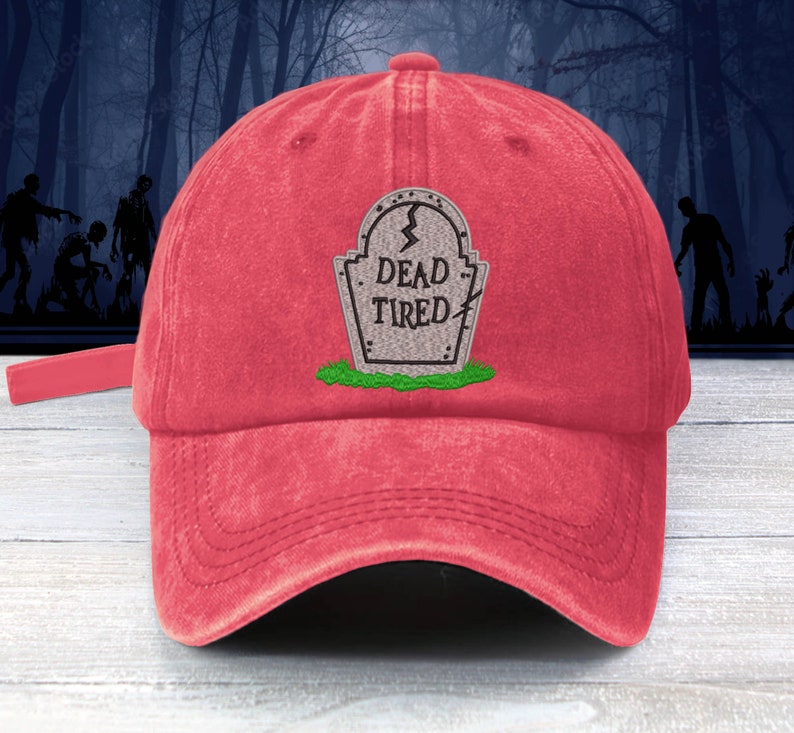 DEAD TIRED Embroidered Baseball Cap Unisex Tombstone Work Sucks Cap Skull Halloween
