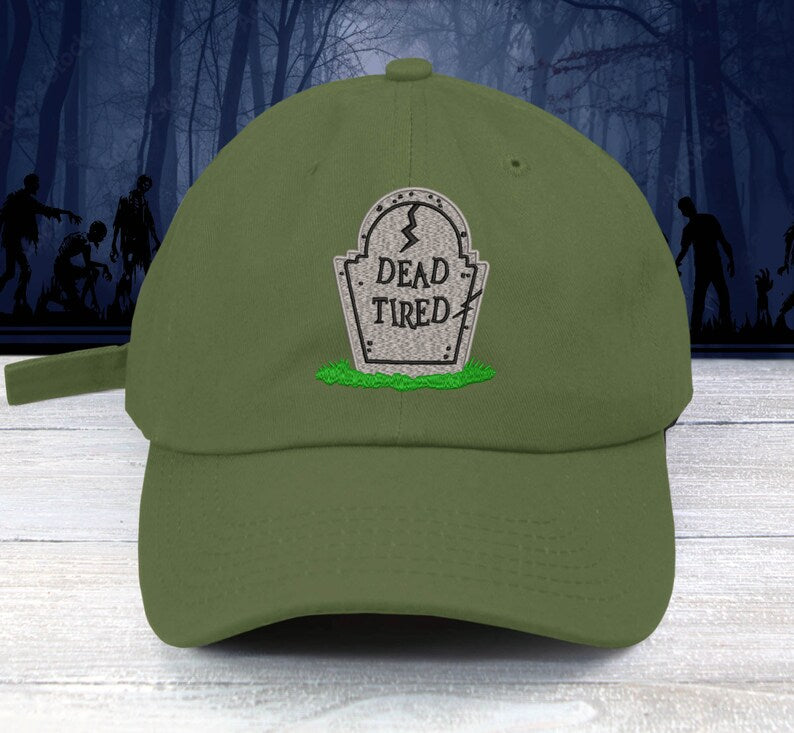 DEAD TIRED Embroidered Baseball Cap Unisex Tombstone Work Sucks Cap Skull Halloween