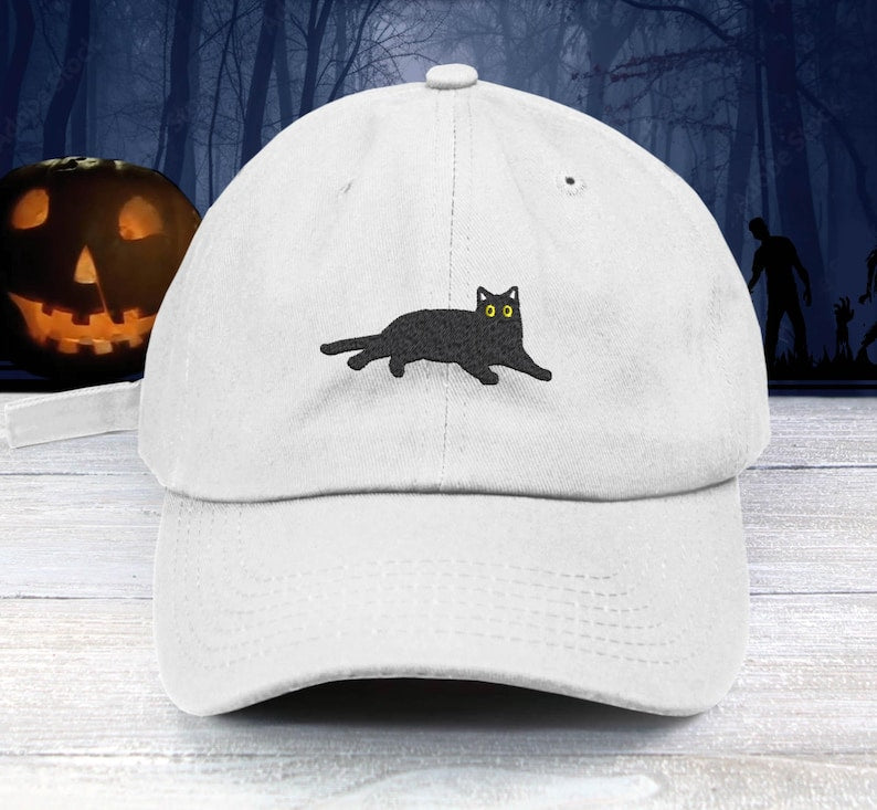 Black Cat Embroidered Baseball Cap: Unisex Halloween Dad Hat