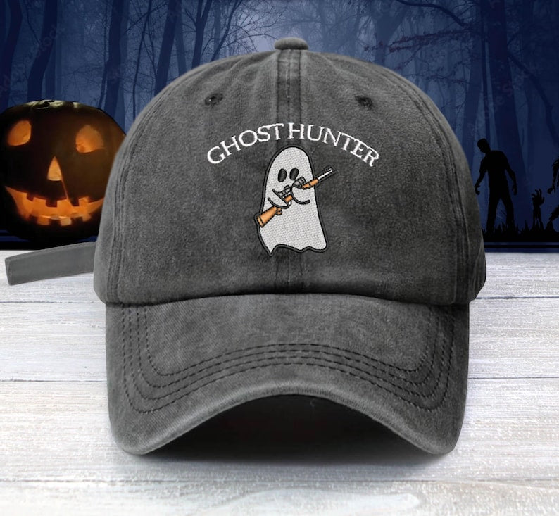 Ghost Hunter Embroidered Baseball Cap Funny Ghost With Toy Gun