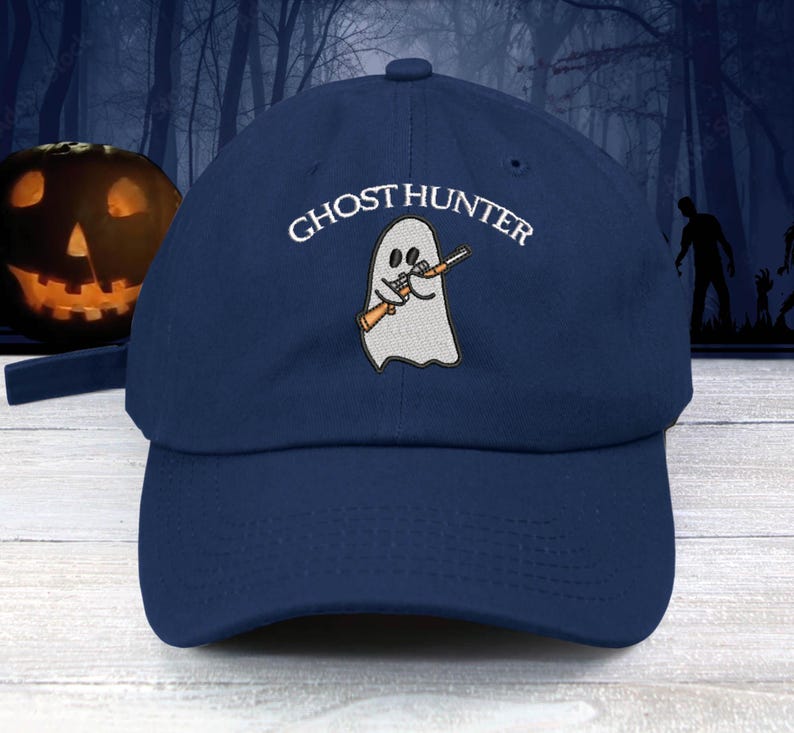Ghost Hunter Embroidered Baseball Cap Funny Ghost With Toy Gun