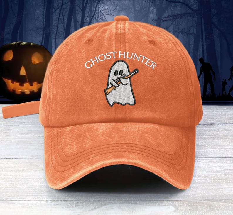 Ghost Hunter Embroidered Baseball Cap Funny Ghost With Toy Gun