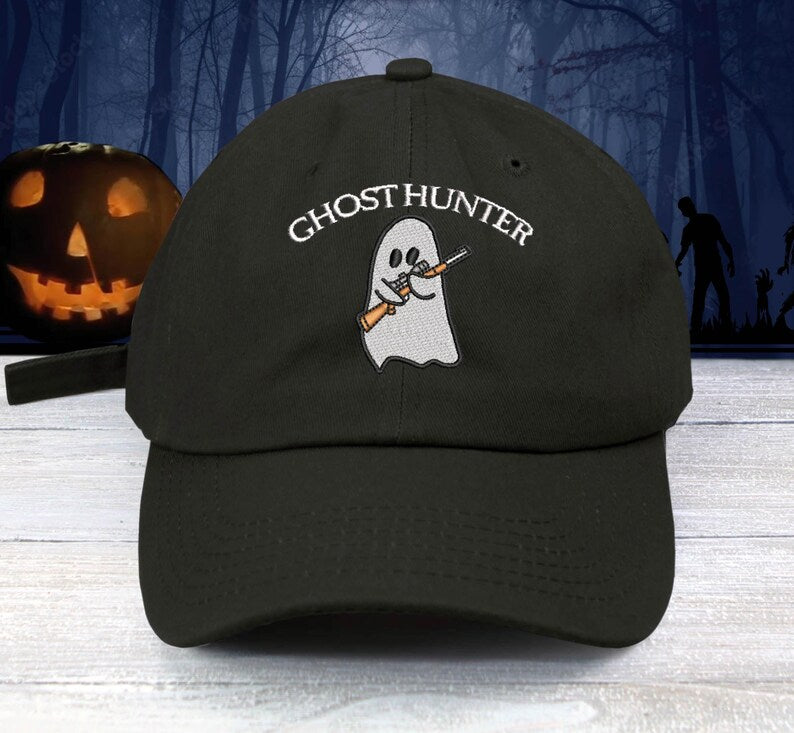 Ghost Hunter Embroidered Baseball Cap Funny Ghost With Toy Gun