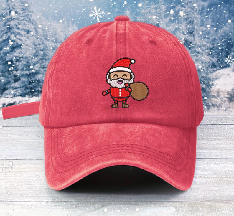 Embroidered Santa Baseball Cap: Kawaii Christmas Hat