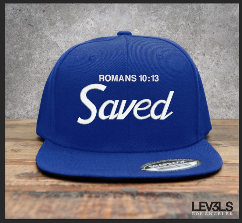 SAVED Embroidered Snapback Baseball Cap Romans 10:13 | Cross | Jesus Saves | Blood Of Jesus