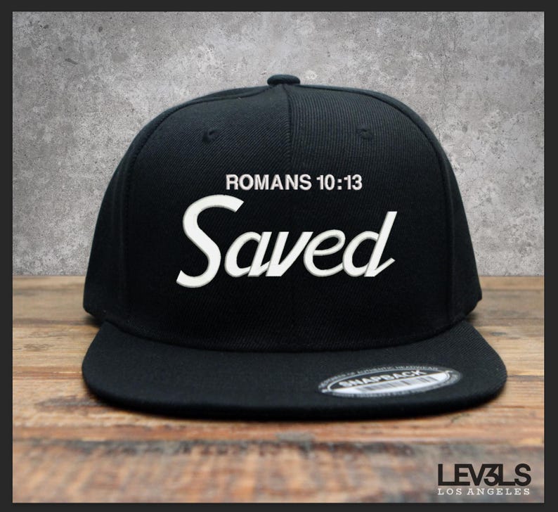 SAVED Embroidered Snapback Baseball Cap Romans 10:13 | Cross | Jesus Saves | Blood Of Jesus
