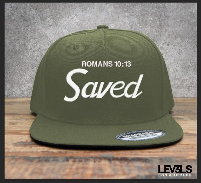 SAVED Embroidered Snapback Baseball Cap Romans 10:13 | Cross | Jesus Saves | Blood Of Jesus