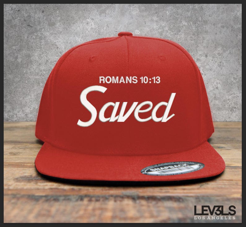 SAVED Embroidered Snapback Baseball Cap Romans 10:13 | Cross | Jesus Saves | Blood Of Jesus