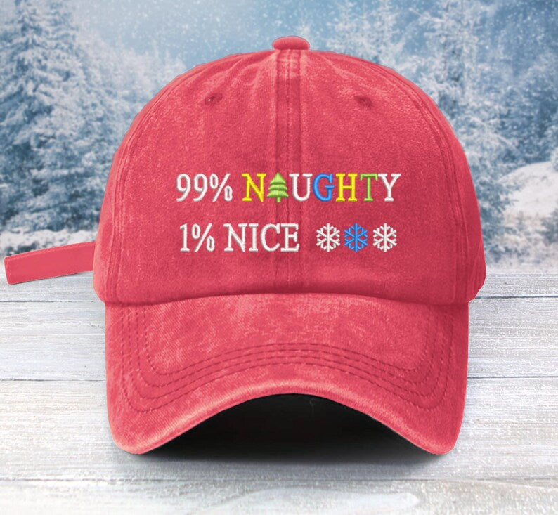 99% Naughty 1 Percent Nice Embroidered Low Profile Baseball Cap Christmas Cap Christmas Hat Santa Baby