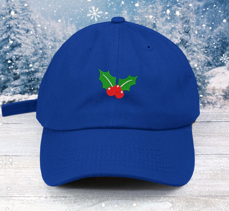 Christmas Holly Embroidered Baseball Cap: Low Profile Cotton Hat