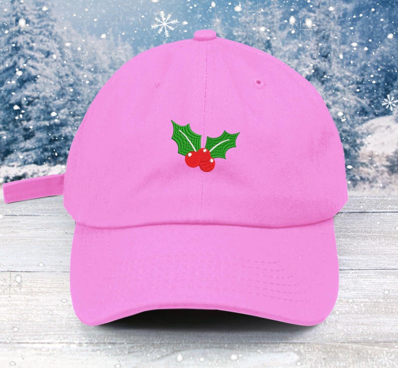 Christmas Holly Embroidered Baseball Cap: Low Profile Cotton Hat