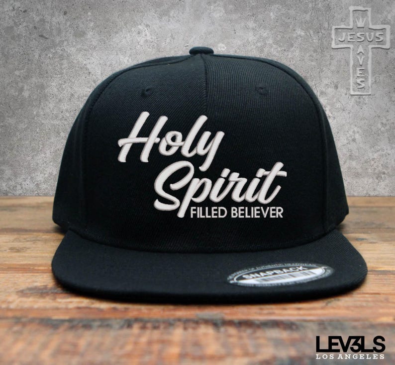 Holy Spirit Filled Believer Embroidered Script Snapback Baseball Cap | Cross | Jesus Saves