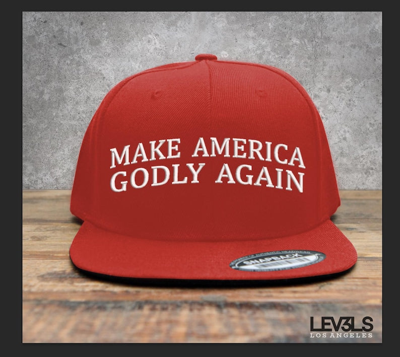 Make America Godly Again Embroidered Snapback Baseball Cap | Cross | Jesus Saves USA
