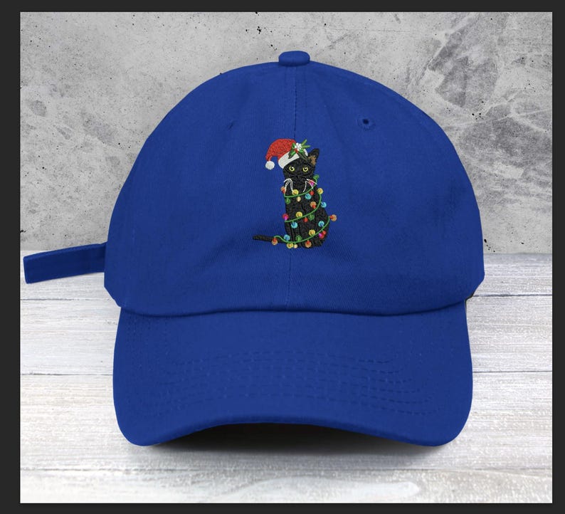 Embroidered Christmas Cat Baseball Cap - Santa Hat Holiday Dad Hat