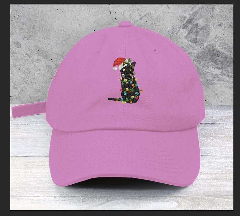 Embroidered Christmas Cat Baseball Cap - Santa Hat Holiday Dad Hat