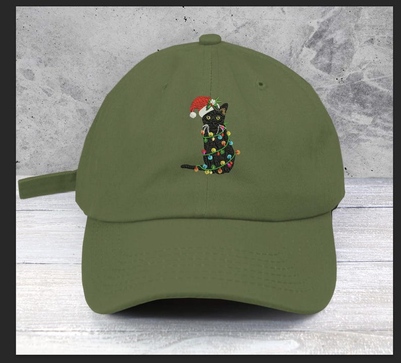 Embroidered Christmas Cat Baseball Cap - Santa Hat Holiday Dad Hat