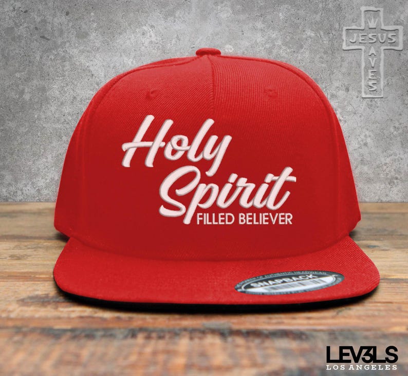 Holy Spirit Filled Believer Embroidered Script Snapback Baseball Cap | Cross | Jesus Saves