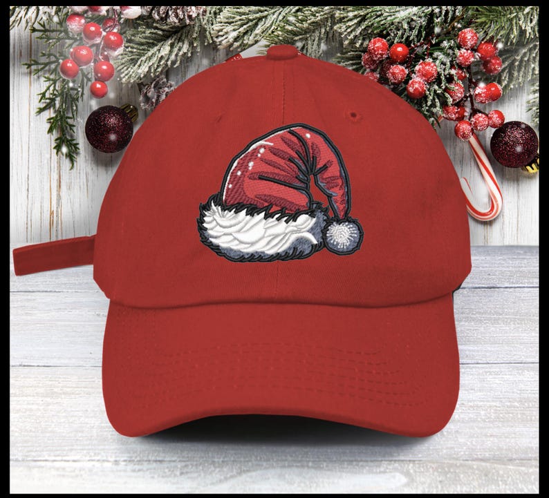 Embroidered Santa Hat Baseball Cap - Christmas Low Profile Cotton Cap