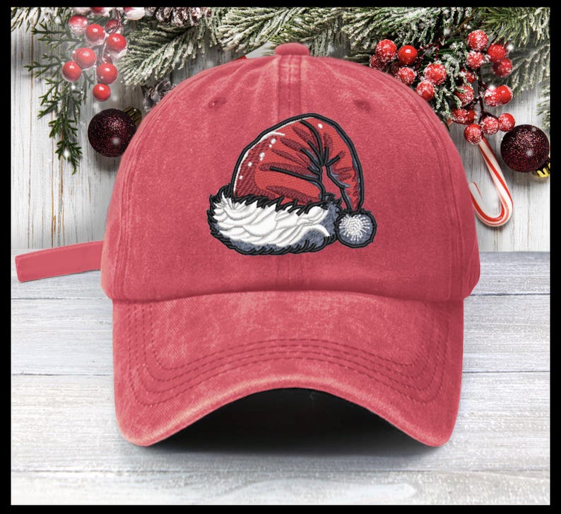 Embroidered Santa Hat Baseball Cap - Christmas Low Profile Cotton Cap