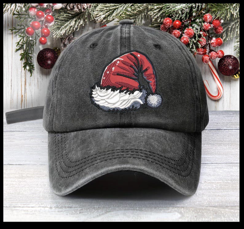 Embroidered Santa Hat Baseball Cap - Christmas Low Profile Cotton Cap