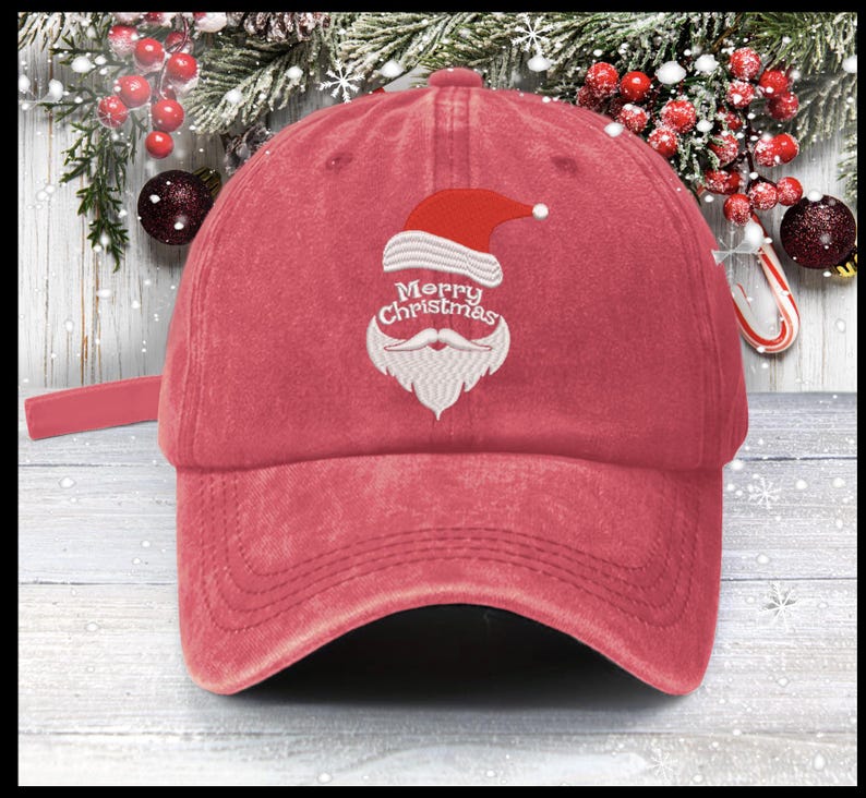 Embroidered Santa Face Baseball Cap - Merry Christmas Hat