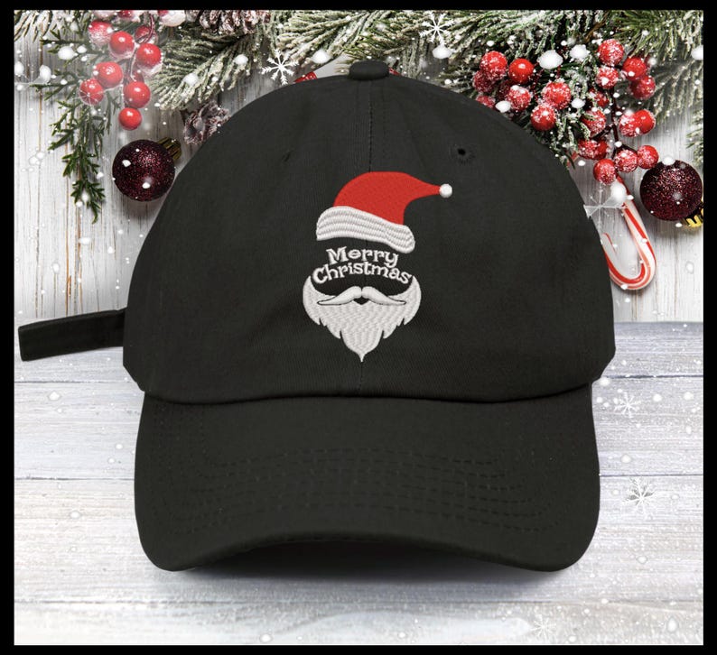 Embroidered Santa Face Baseball Cap - Merry Christmas Hat