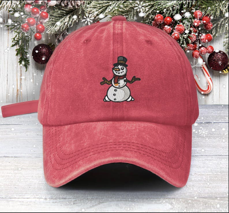 Snowman Embroidered Low Profile Baseball Cap Christmas Cap Santa Baby