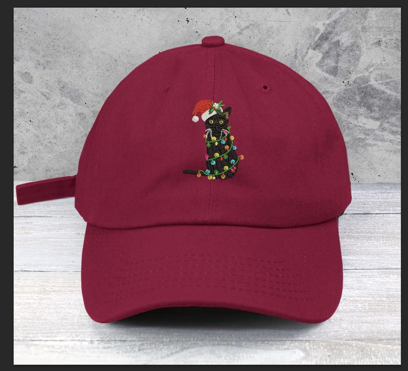 Embroidered Christmas Cat Baseball Cap - Santa Hat Holiday Dad Hat