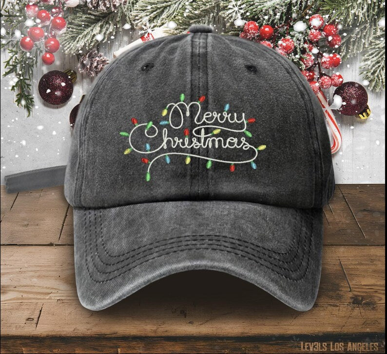 MERRY CHRISTMAS Lights Embroidered Low Profile Baseball Cap Christmas Hat Christmas Gift Santa Baby