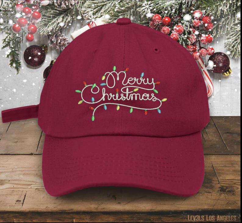 MERRY CHRISTMAS Lights Embroidered Low Profile Baseball Cap Christmas Hat Christmas Gift Santa Baby