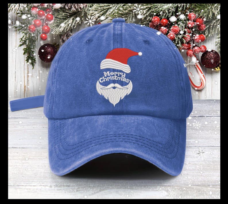 Embroidered Santa Face Baseball Cap - Merry Christmas Hat