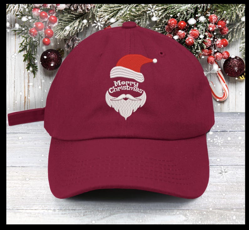 Embroidered Santa Face Baseball Cap - Merry Christmas Hat