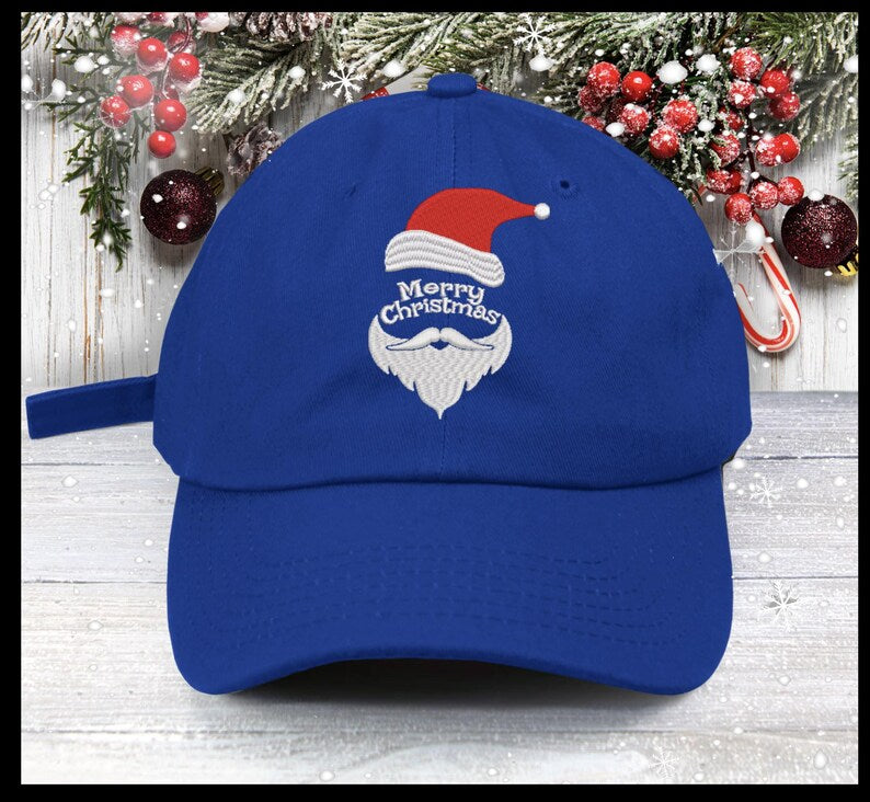 Embroidered Santa Face Baseball Cap - Merry Christmas Hat
