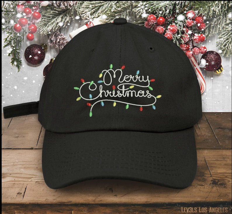MERRY CHRISTMAS Lights Embroidered Low Profile Baseball Cap Christmas Hat Christmas Gift Santa Baby