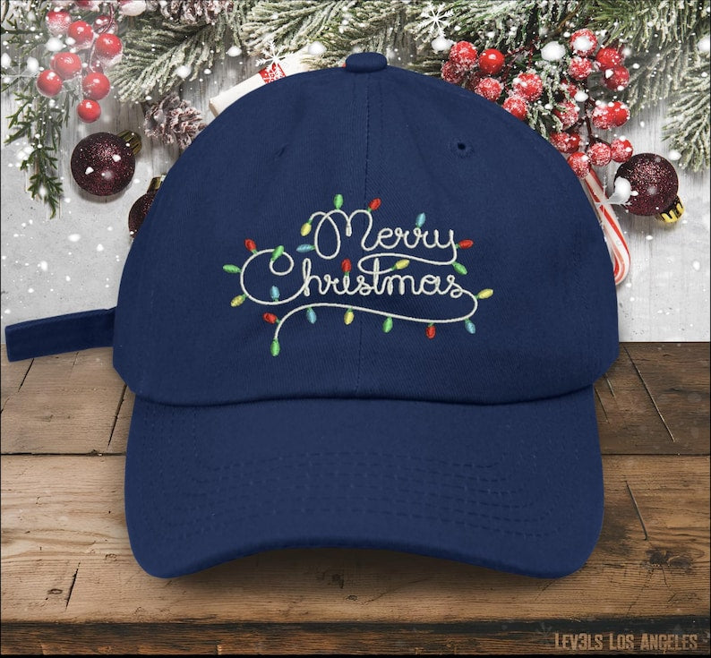 MERRY CHRISTMAS Lights Embroidered Low Profile Baseball Cap Christmas Hat Christmas Gift Santa Baby
