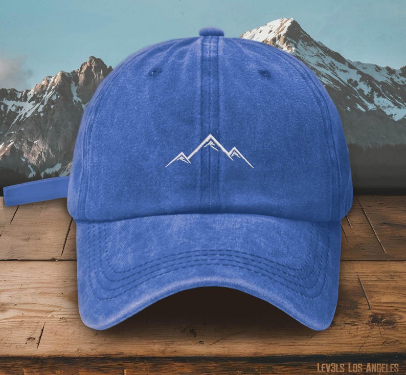 Embroidered Mountain Baseball Cap: Pigment Dyed Cotton Hike Travel Hat