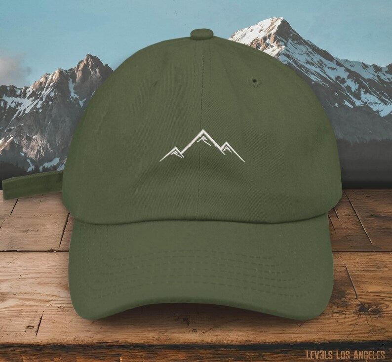 Embroidered Mountain Baseball Cap: Pigment Dyed Cotton Hike Travel Hat