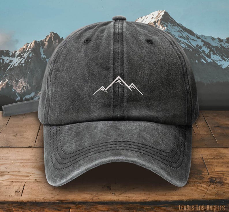 Embroidered Mountain Baseball Cap: Pigment Dyed Cotton Hike Travel Hat