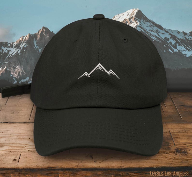 Embroidered Mountain Baseball Cap: Pigment Dyed Cotton Hike Travel Hat