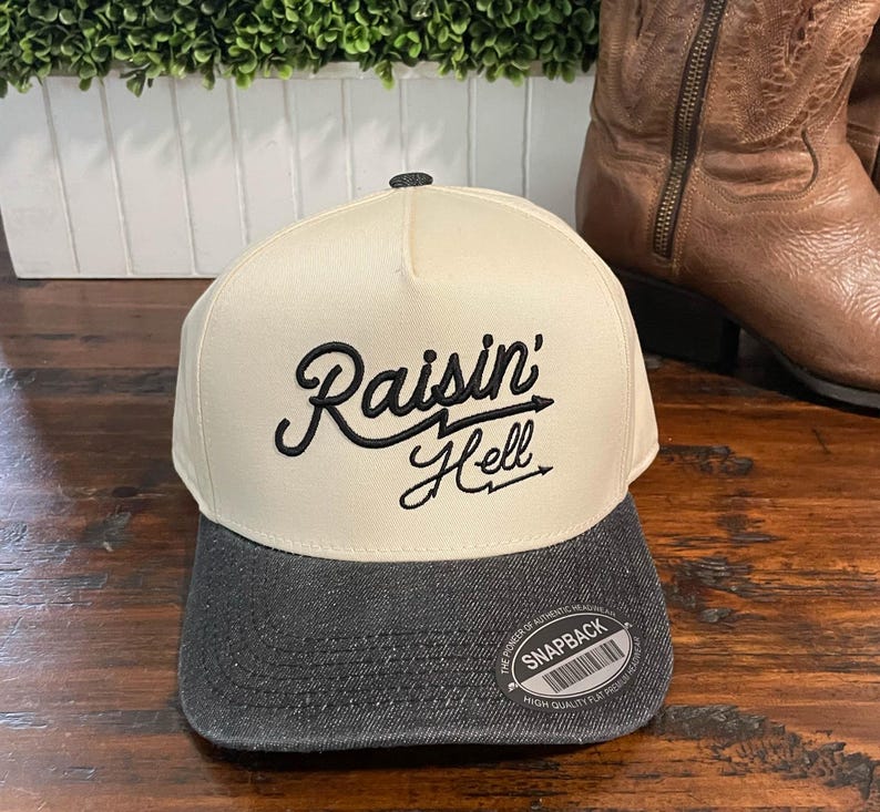 Raisin' Hell Embroidered Denim Snapback: Country Girl Style
