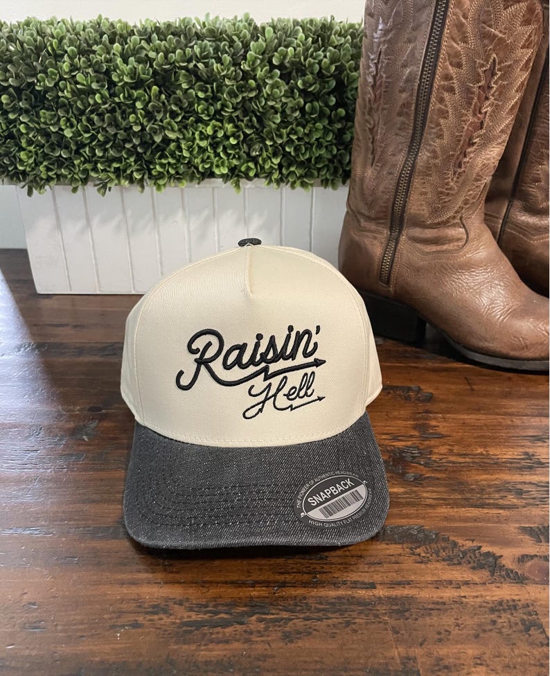 Raisin' Hell Embroidered Denim Snapback: Country Girl Style