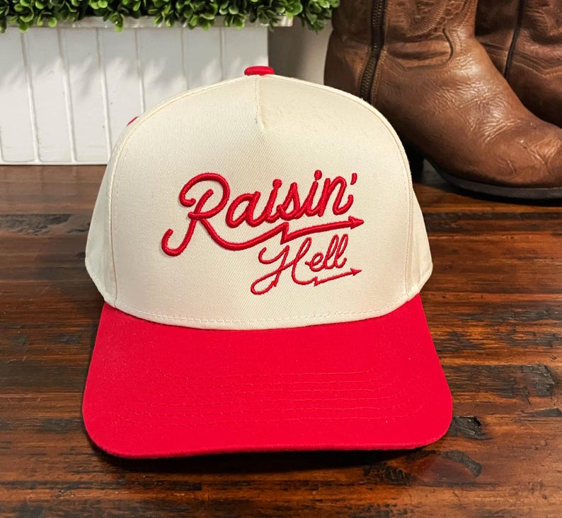Raisin' Hell Red Bill 2 Tone Embroidered Snapback Baseball Cap Country Gal CowGirl Style