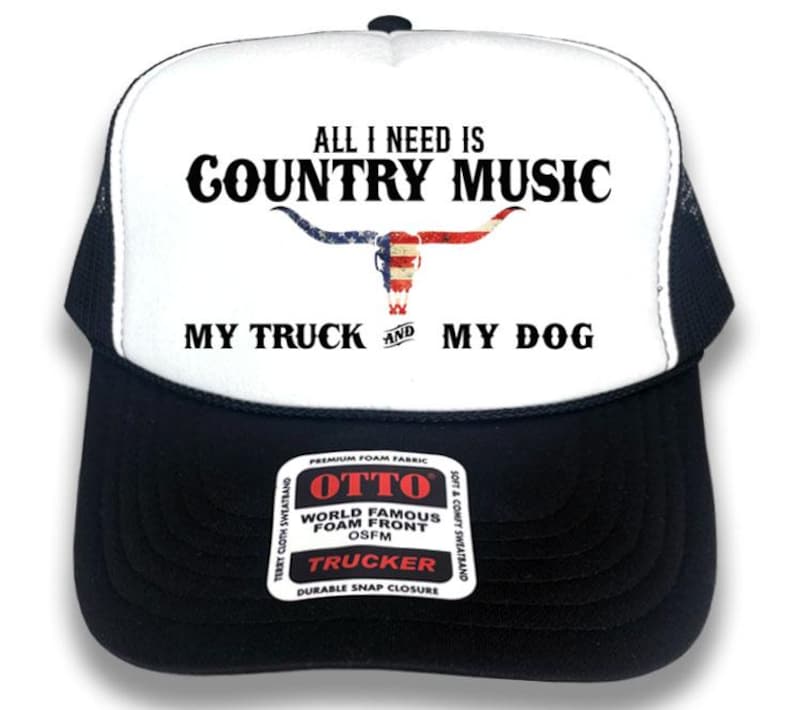 Country Music Trucker Hat: Patriotic Bull Skull Western Cap